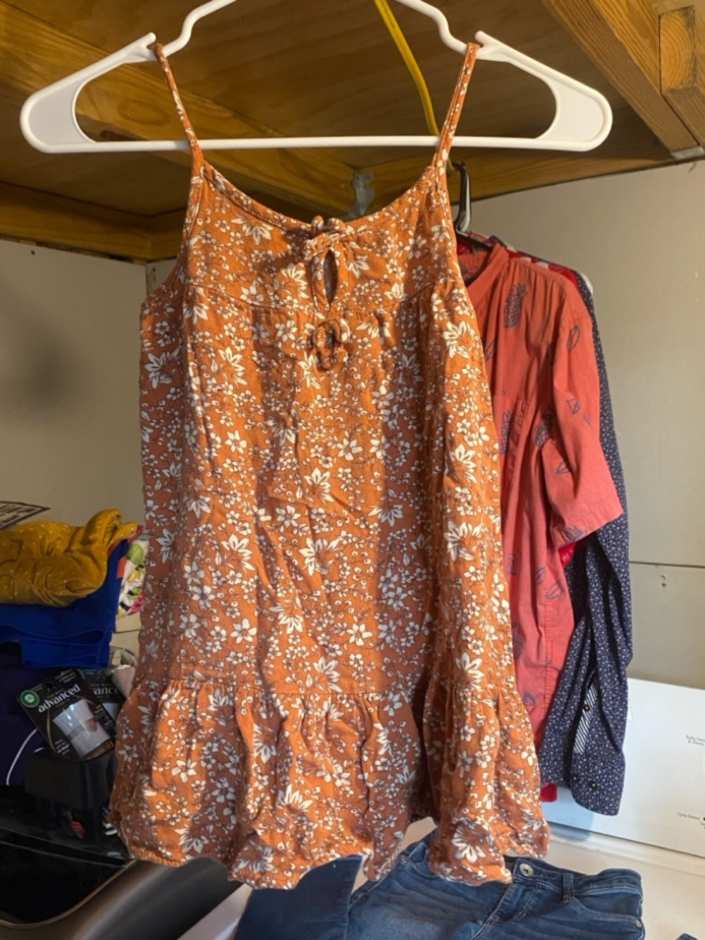 Jessica Simpson Rust-Orange Floral Tie-Front Dress